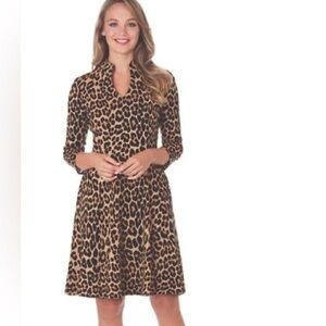 Jude Connally Dress Kennedy Ponte Leopard Camel Dress